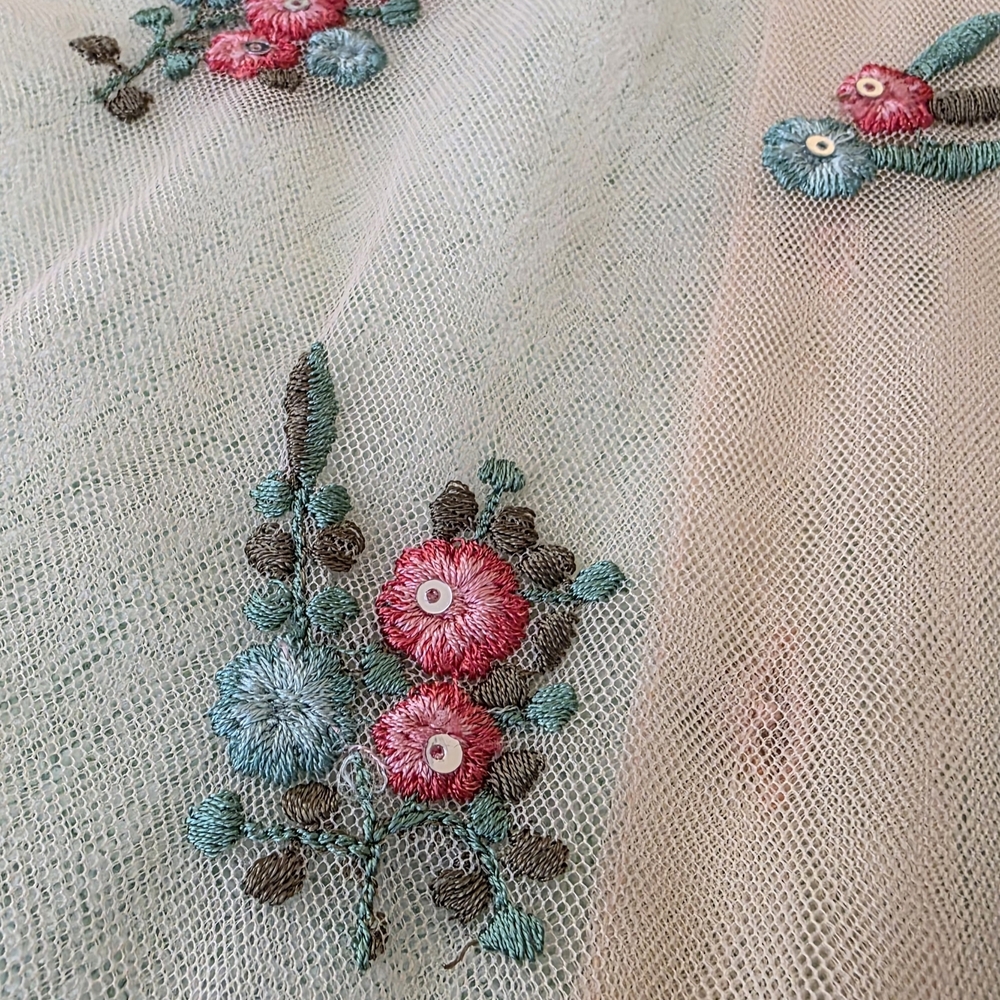 Floral Embroidered Nylon MeshTop - Peachy/Pink XS - Picture 4 of 12